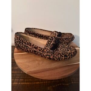 Woman's Lands' End Size 8 Leopard Print Calf Hair Loafers Moccasins EUC